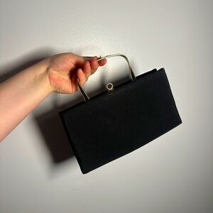vintage 90s after five black clutch with collapsible gold handle